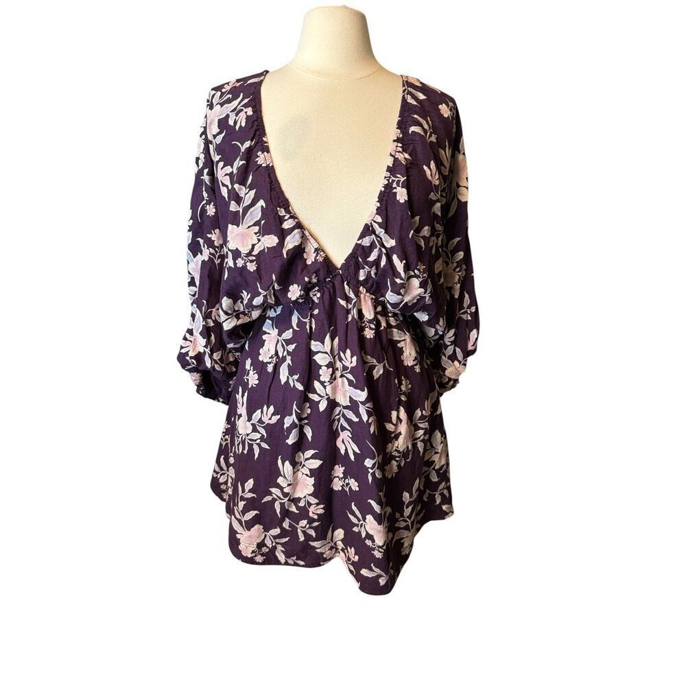 Free People NEW Portia Mini Dress Size Small Mulberry Floral $148 Boho V Neck